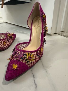 Jessica Simpson Magenta Floral Mesh Stiletto Pumps